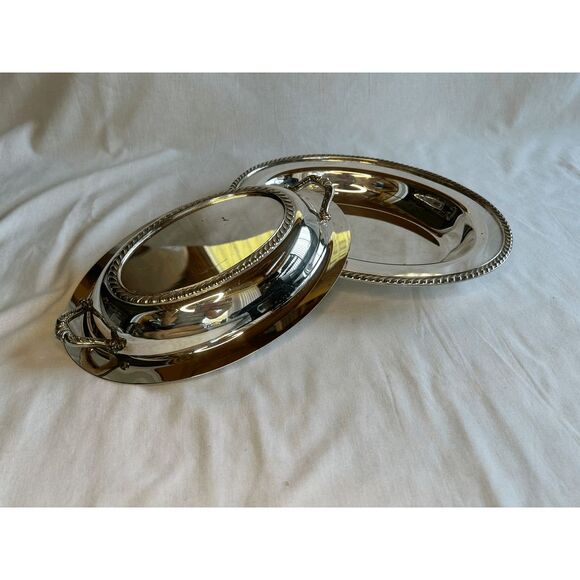 Small Silver Serving Platter with Lid & Handles, Mid Century, Classic, Elegant - Picture 2 of 9